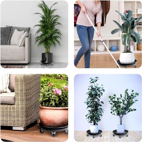 Plant Caddy with Wheels 12 Inch 3 Pack, Heavy Duty Metal Plant Stand & Dolly with Lockable Casters, Holds 160 lbs for Indoor Outdoor Large Flower Pots, Black - Image 4