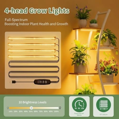 56" Plant Stand Indoor with Grow Lights, 7 Tiered Tall Metal Plant Shelf - Image 3