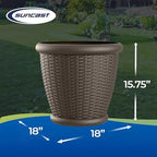 Suncast 4 Pack Wicker Planter w/ Drillable Drain Holes, Decorative Indoor/Outdoor Pot, 18in, Java - Image 3