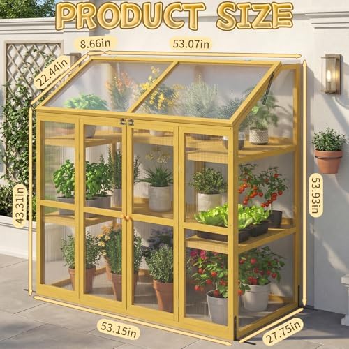 Wooden Cold Frame Greenhouse with Transparent Flip-Top Roof, Solid Wood Greenhouse Cabinet, Garden Raised Flower Plants Shelf Protection for Outdoor Indoor (Large) - Image 2