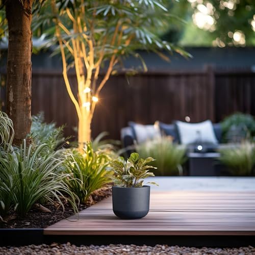 Kante Charcoal Concrete Planter 9" Dia All-Weather Round Small Pot - Image 5