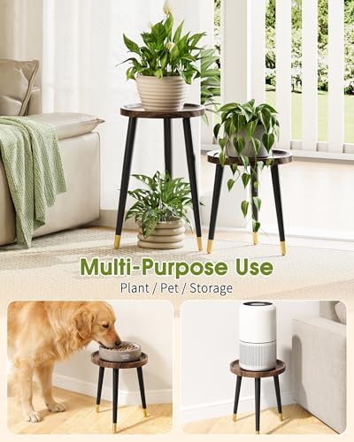 Plant Stand Indoor 2 Pack, Wood Mid Century Indoor Plant Stand, Tall Plant Stands for Flower Pot, Modern Plant Table, Small Side End Table With Raised Design, Walnut, 11.7"x18.8" & 11.7"x13" - Image 5