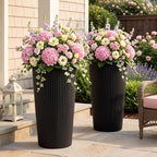 24" Tall Planters for Outdoor Plants with Insert, Set of 2 Black by Outdoorchairs