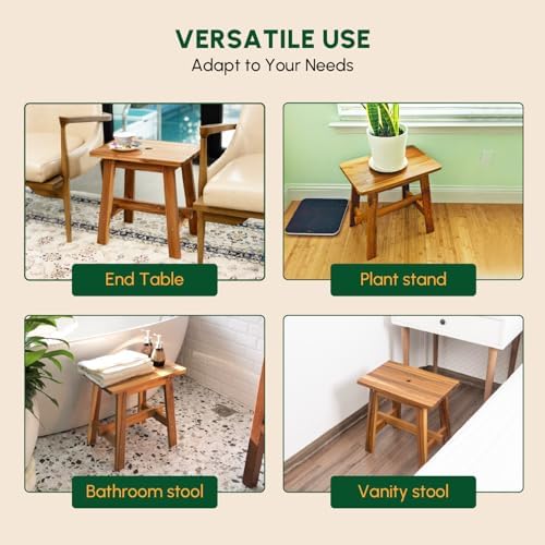 BEEFURNI 18-Inch Rectangular Acacia Wood Stool, Small Bench, Natural Wood - Image 5