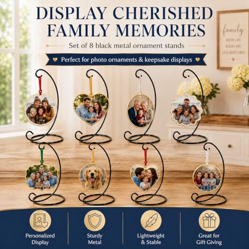 Ornament Display Stands Black Set of 8, 11 Inch Christmas Ornament Hangers for Glass Globes, Terrariums, Keepsake Balls, Memorial Ornaments, DIY Crafts, Holiday Table Décor and Display Hooks - Image 2