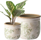 SURE YUESI Ceramic Plant Pots Set of 2, 4.7 & 5.7 Inch Vintage Indoor Planters with Drainage Hole, Farmhouse Ceramic Flower Pots for Indoor Plants, Rustic Cottage Decor for Home Kitchen Garden, Green by SUREYUESI