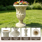 25.27" Tall Rustic Urn Planter, 15.47" W x 15.47" D Magnesium Oxide Outdoor Pedestal Planter with Drainage Hole, Rust Finish Garden Urn for Patio, Porch and Entryway Decor - Image 4