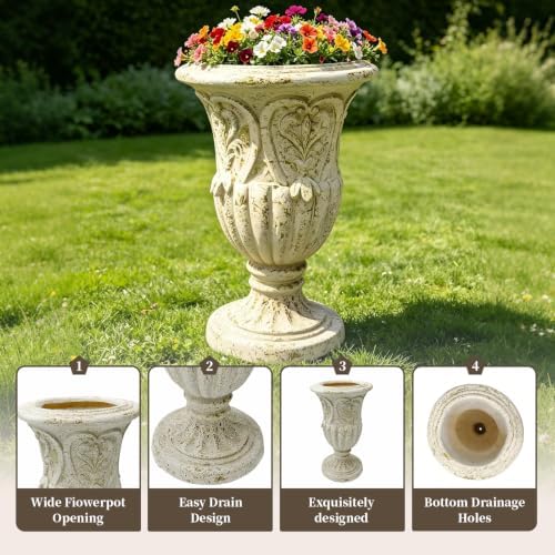 25.27" Tall Rustic Urn Planter, 15.47" W x 15.47" D Magnesium Oxide Outdoor Pedestal Planter with Drainage Hole, Rust Finish Garden Urn for Patio, Porch and Entryway Decor - Image 4
