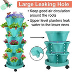 GameXcel Vertical Planter Tower - 6 Tier Stackable Garden Planters with Wheels and Garden Tool Set Plant Pots for Strawberry Herb Flower and Vegetable Indoor Outdoor Use Teal - Image 2