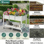 YITAHOME Raised Garden Bed HDPE, 47x18x31In Raised Flower Bed Poly-Wood Weather-Resistant Elevated Planter Box with Lockable Wheels & Storage Shelf for Vegetable Flower, White - Image 4