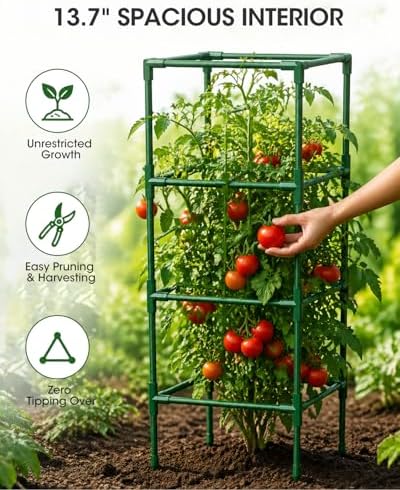 3 Pack Tomato Cages,Square Tomato Plant Stakes Support Cages Trellis for Garden Climbing Vegetables Flowers Fruits,Extra Bold - Image 5