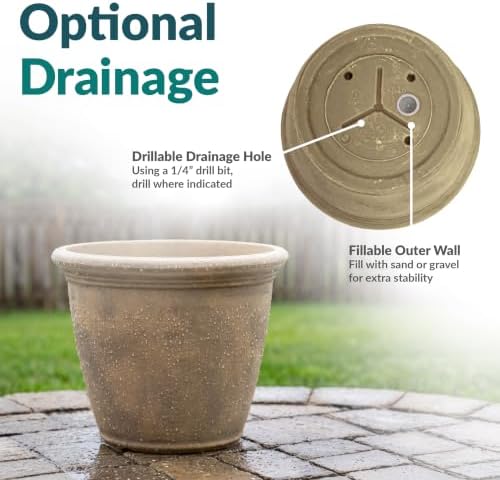 Sunnydaze Anjelica 15.25'' Large Plastic Planter Pot for Plants, Beige - Image 3