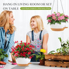 12 Inch Hanging Baskets 2 PC with Chains, Self-Watering Hanging Planters for Indoor Outdoor Plants, Plastic Hanging Flower Pots,White Brown - Image 6