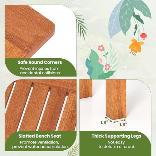 Tangkula Wooden Plant Stand, Outdoor Indoor Solid Wood Flower Pot Holder Display Shelf with Teak Oil Finish, Slatted Top, Rustic Plant Rack for Patio Garden Entryway Porch - Image 6