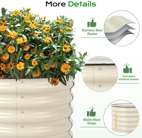 Aoodor 17" Tall 24" Metal Raised Garden Bed, Beige - Image 5