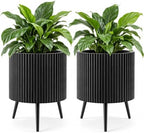 GIANTEX 20 Inch Plant Pot w/Stand Set 2, Mid-Century Modern Fluted Planter by Giantex