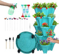 DUNCHATY Stackable Planter, Teal, 6 Tier Garden Tower, Self Watering, Indoor/Outdoor, with Garen Tool Set by DUNCHATY