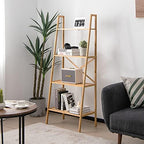 Tangkula 4-Tier Bamboo Ladder Bookshelf, Rustic Bookcase, Floor Standing Shelving Unit, Book Shelf Storage Organizer, Display Rack for Living Room, Kitchen, Bedroom, Office (1, Natural) by TANGKULA