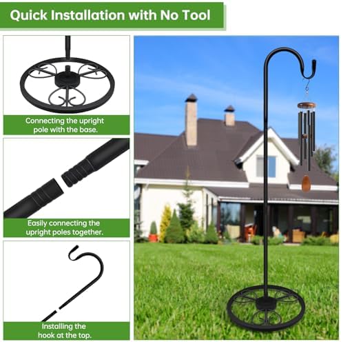Upgraded Adjustable Shepherds Hooks for Outdoor Indoor, 63 Inch Wind Chime Stand, Shepherds Hooks for Hummingbird Feeders, Hanging Plants, Lanterns, Wind Chime - Image 4