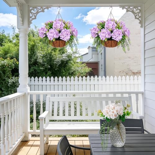 Ammyoo Artificial Light Purple Hydrangea Flowers with Hanging Basket - Image 5