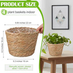 4 Pcs Straw Plant Baskets Indoor Rattan Woven Flower Baskets with Plastic Liner, Cattail Plant Planter for Indoor Outdoor Rustic Boho Home Farmhouse Floor Potted Pots Decor - Image 2