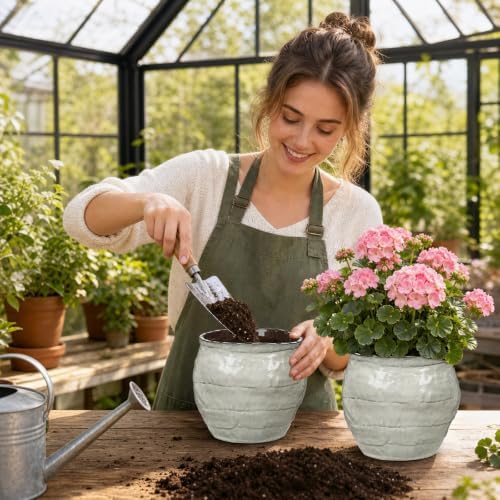 Hollyone White Ceramic Planter Pot Vintage 6 inch Plant Pot Handcrafted Rustic Glazed Flower Pots Vase for Indoor Outdoor Plants Decorative Plant Round Container Home Decor - Image 7