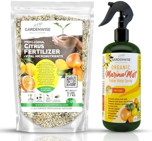 GARDENWISE Professional Citrus Fertilizer & Organic Marina Mist Foliar Kelp Spray Bundle - Perfect Balanced NPK and Micro Nutrients for Indoor Outdoor Plants (3 Quart - 16oz) by GARDENWISE