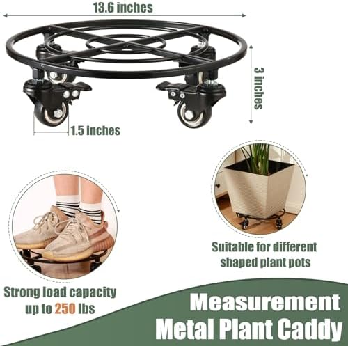 3 Packs Large Metal Plant Caddy with Wheels 13.6" Rolling Plant Stands Heavy-Duty Wrought Iron Plant Dolly Plant Rollers Planter Mover with Casters - Image 3