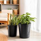 Tall Modern Lines Resin Planters for Home Decor and Garden Spaces - Minimalist Round Planters for Indoor and Outdoor - Classic Flower Pots for Patio and Entryway - Set of 2, 21", 19", Black - Image 2
