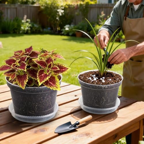 RooTrimmer 12 Pack 8 Inch Clear Plant Pots with Saucers, Transparent Plastic Nursery Pots with Drainage Hole, Sturdy Garden Planter Pots, Planting Starter Pots for Indoor Outdoor - Image 5