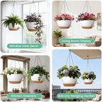 UOUZ 13 Inch 2 Pack Large Self Watering Hanging Planters for Indoor Outdoor Plants, Hanging Plant Pots with Removable 50 Oz Reservoir, Plastic Hanging Basket for Window Porch Garden, White with Brown - Image 6