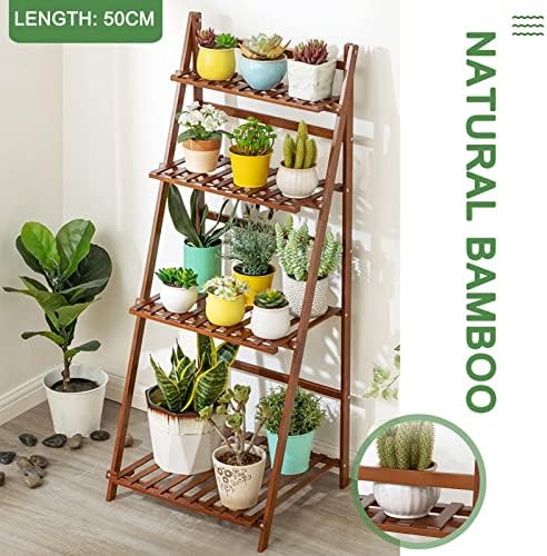 Bamboo Plant Stand, 4 Tier Ladder Flower Pots Holder with Rear Bar,Foldable Corner Standing Shelf for Patio Garden Balcony Living Room Display Shelves (Size : 70x45x122cm) - Image 4