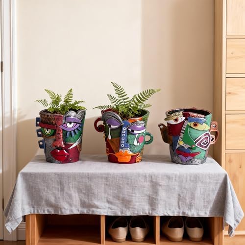 Mini Face Planters 3PC Set – Unique Resin Art Flower Pots for Succulents, Cacti & Small Plants – Decorative Funny Plant Pots for Indoor & Outdoor, Face Planter Gift, Picasso‑Inspired - Image 5