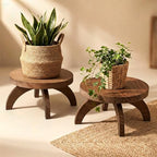 Novabright 2 Pcs Short Plant Stand Small Wood Plant Stool, Rustic Color - Image 2