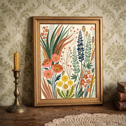 Framed Canvas Wall Art Bohemian Gouache Desert Wildflowers Coral and Green Botanical Canvas Print Poster Gold Frame Wall Decor for Living Room Boho Home Decor, Floral Print - Inch 24x36 - Image 6