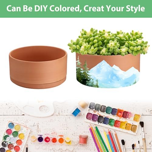 JUXYES 10 Inch Shallow Terracotta Pots with Holes and Saucers for Succulent - Image 5