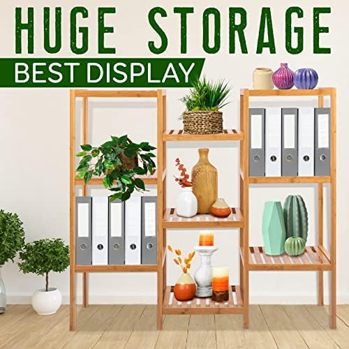 SereneLife 9-Shelf Bamboo Plant Stand - 13'' x 38'' x 35.5'' 9 Tier Adjustable Storage Shelf for Indoor/Outdoor Plants, Lightweight, Sturdy, Space-Saving Home Decor, Water-Resistant, Easy to Assemble - Image 6