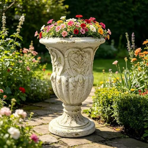 25.27" Tall Rustic Urn Planter, 15.47" W x 15.47" D Magnesium Oxide Outdoor Pedestal Planter with Drainage Hole, Rust Finish Garden Urn for Patio, Porch and Entryway Decor - Image 2