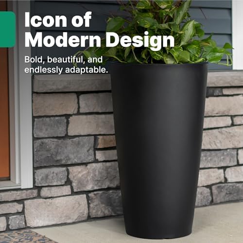Step2 Tremont Tall Round Tapered Planter 2-Pack, 28 in Resin Planters, Self-Watering, Onyx Black - Image 2