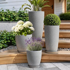 ZMTECH 4 Pack Plastic Planters 21/18/12/10in, Indoor Outdoor Round Planter for Porch, Large Plant Pot with Drainage Hole for Home Garden Front Door, Modern Decorative Pots for Plants (Light Gray) - Image 6