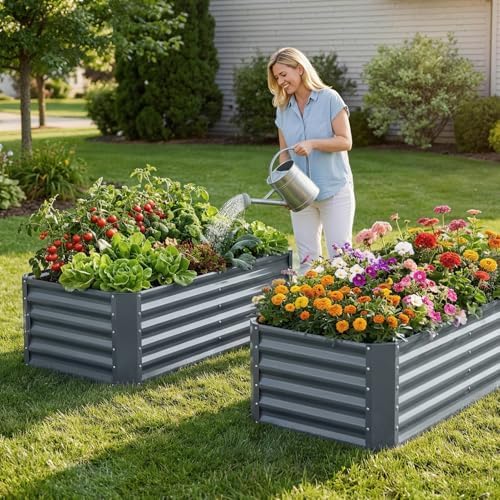 4×2×1.4ft Galvanized Raised Garden Bed Kit, Metal Planter Boxes Outdoor, High Raised Beds for Vegetables, Fruits, and Flowers - IronGrey - Image 2