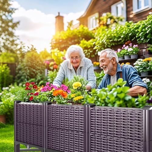 Raised Garden Bed with Reinforcement Rods Elevated Planter Boxes for Outdoor Plants with Drainage Holes for Flowers Vegetables Herbs Patio Backyard Deck Balcony, Purple - Image 2
