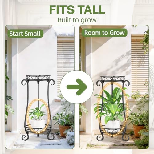 iDavosic.ly 2 Tier Tall Metal Plant Stand Outdoor Indoor, 27 Inch, Black - Image 6