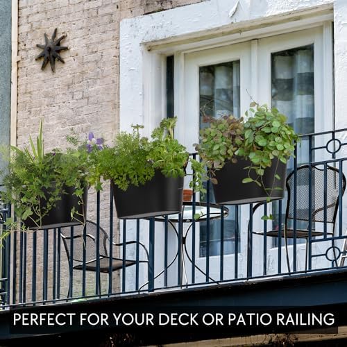 KIBAGA Beautiful Hanging Flower Pots for Outside Railing Or Fence - Stylish Set of 3 Outdoor Planters for Any Balcony, Porch or Deck - Window Planter Boxes are Perfect for Your Flowers - Image 5