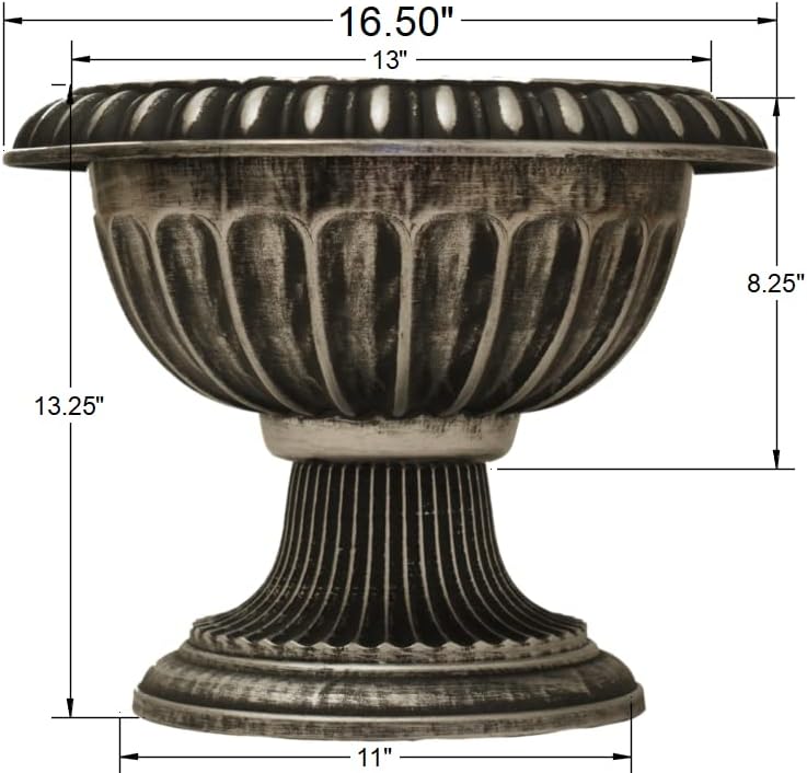 Ludu Fancy Urn Planter with Rustic Look (2 Count) Flowerpot for Indoor, Outdoor use with Wide Base for Garden Patio Office Ornaments Home Decor Long Lasting Reusable Lightweight (Silver-L) - Image 4