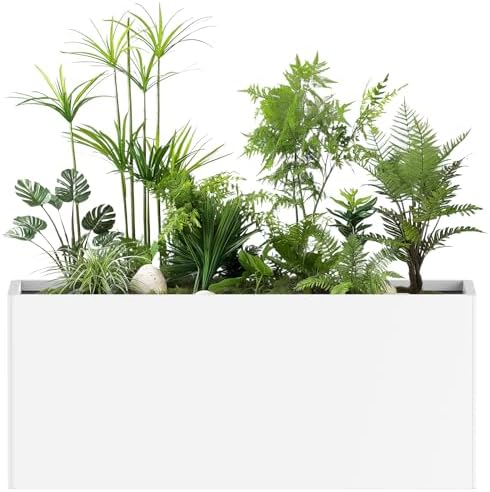 Metal Planter Box with 6 Drainage Hole 36x15x15 Inch, White by Ganeekiron