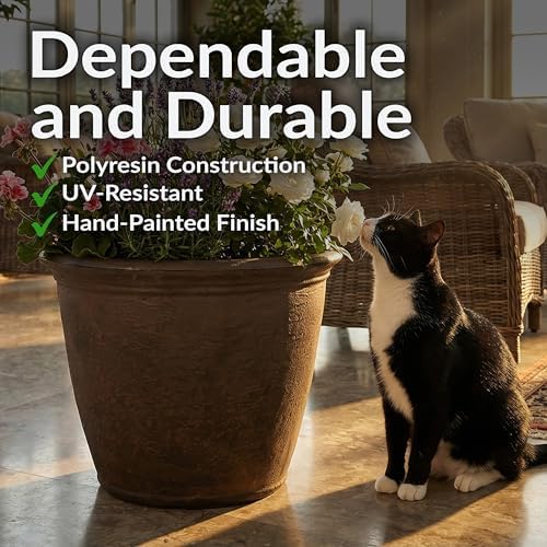 Sunnydaze Anjelica 20'' Large Plastic Planter Pot for Plants, Sable - Image 2