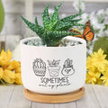 DreamAutumn Pack of 3 Planters Ceramic Sometimes Wet My Plants Ceramic Pots with Drainage Holes Round Flowerpot Bamboo Tray Plant Pots for Succuelnt and Little Snake Plants by DreamAutumn