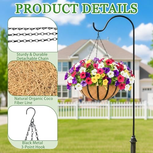 Hanging Planters for Outdoor Plants 4 Pack 14 inch Metal Hanging Flower Basket with Coco Coir Liner Wire Plant Holder Watering Flower Baskets Pot Hanger Garden Decoration for Indoor Outdoor(DQL) - Image 4