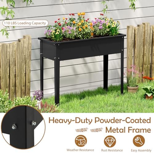 GIANTEX Metal Raised Garden Bed with Legs, Elevated Planter Box with Drainage Holes for Vegetable Fruit Flower Herb, Outdoor Standing Gardening Box for Balcony Backyard Patio Porch (40”x16”x32”) - Image 4